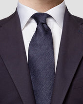 Navy Herringbone Silk Linen Tie
