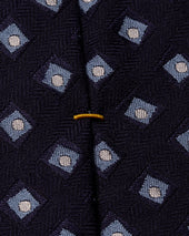 Navy Geometric Herringbone Cotton Wool Blend Tie