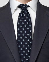 Navy Geometric Herringbone Cotton Wool Blend Tie