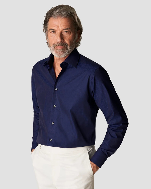 Navyblaues Jacquard-Hemd mit Double-E-Muster - Eton