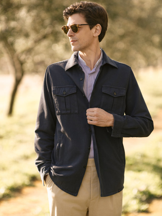 Navy blue linen and cotton overshirt Menorca