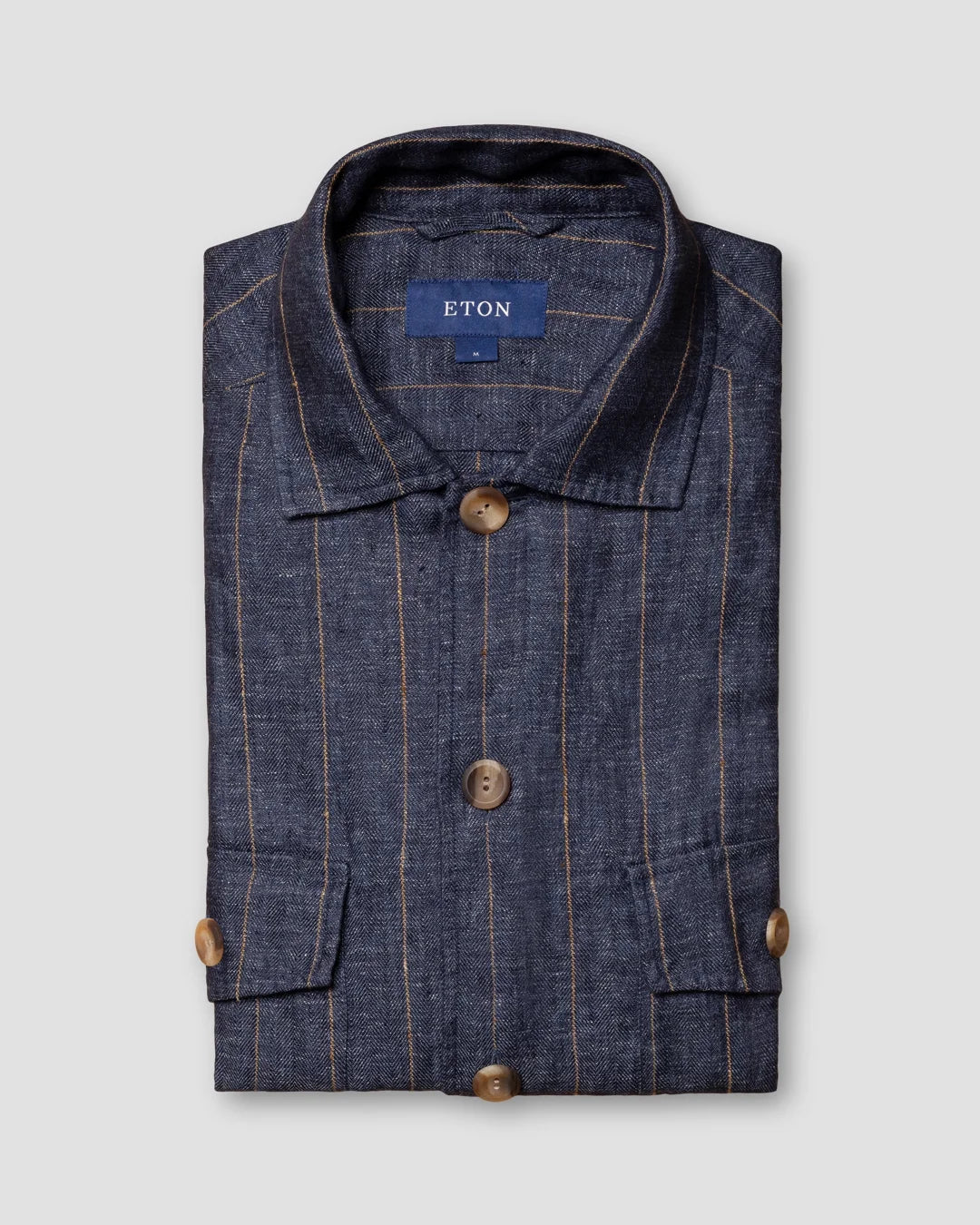 Blue Striped Linen Twill Overshirt Eton
