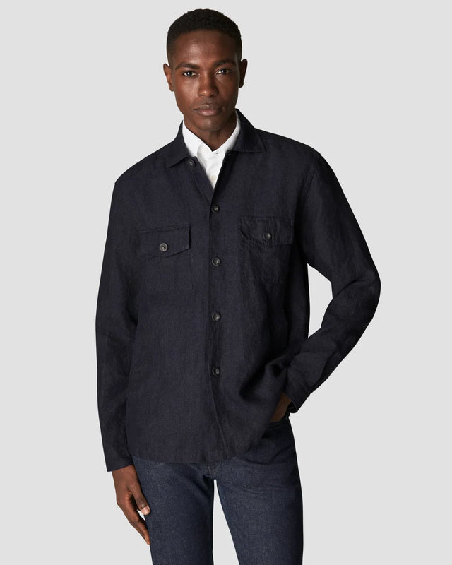 Navy Linen Twill Overshirt - Eton