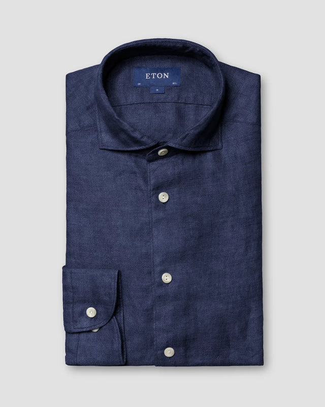 Leinentwill-Hemd in Navy - Eton