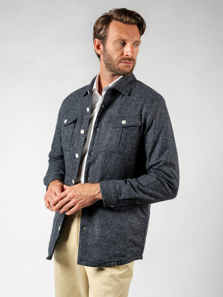 Blue Mottled Effect Wool Blend Overshirt
