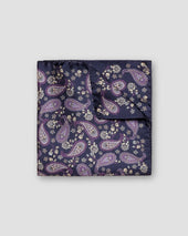 Navy Paisley Panama Silk Pocket Square