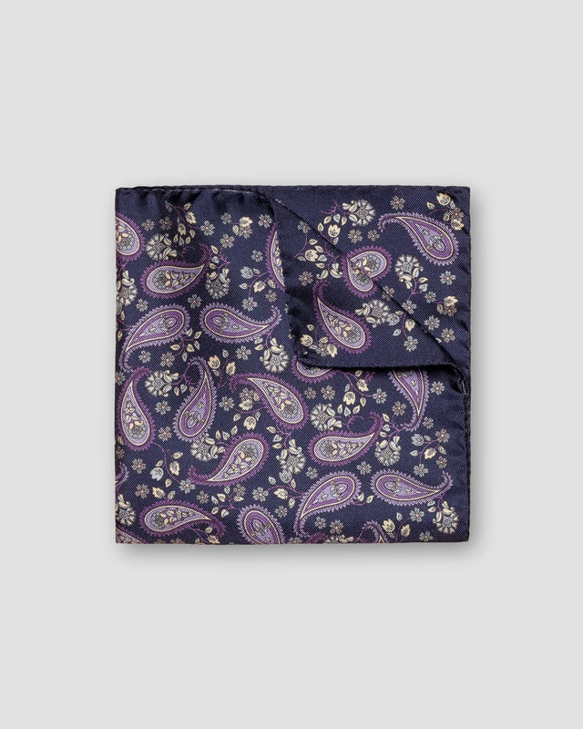 Navy Paisley Panama Silk Pocket Square