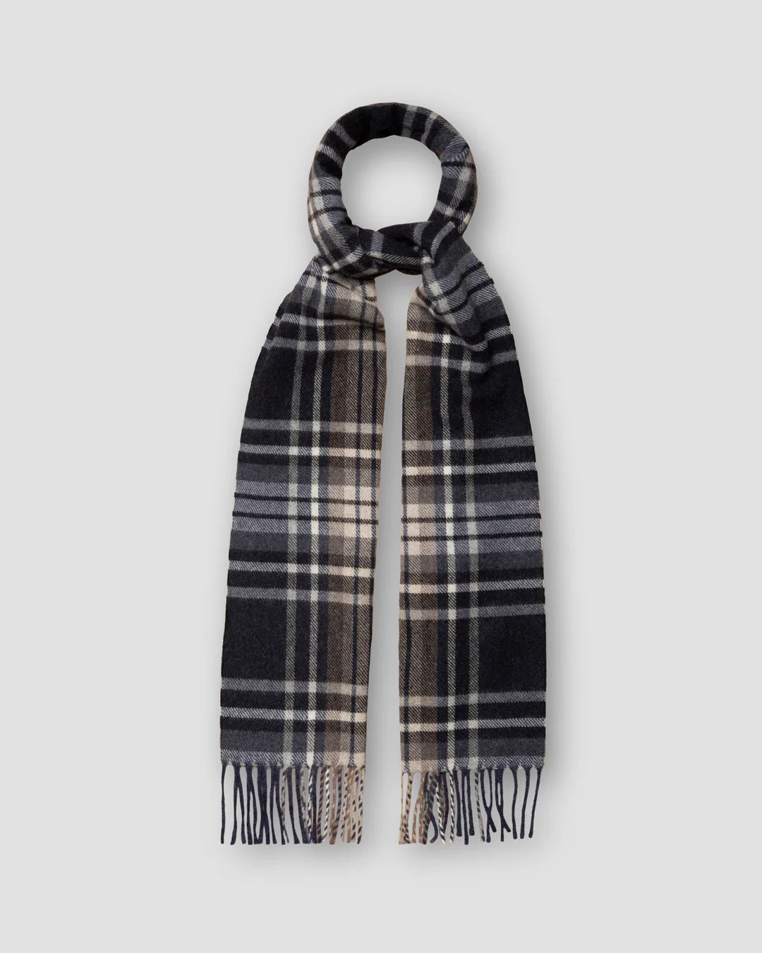 Navy Tartan Checked Wool Scarf