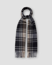 Navy Tartan Checked Wool Scarf