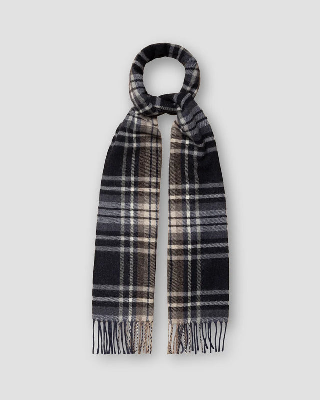 Navy Tartan Checked Wool Scarf