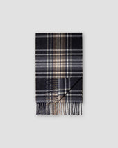 Navy Tartan Checked Wool Scarf