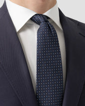 Navy Geometric Print Silk Tie