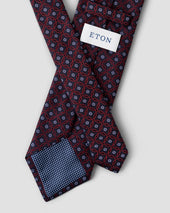 Navy Medallion Print Silk Tie