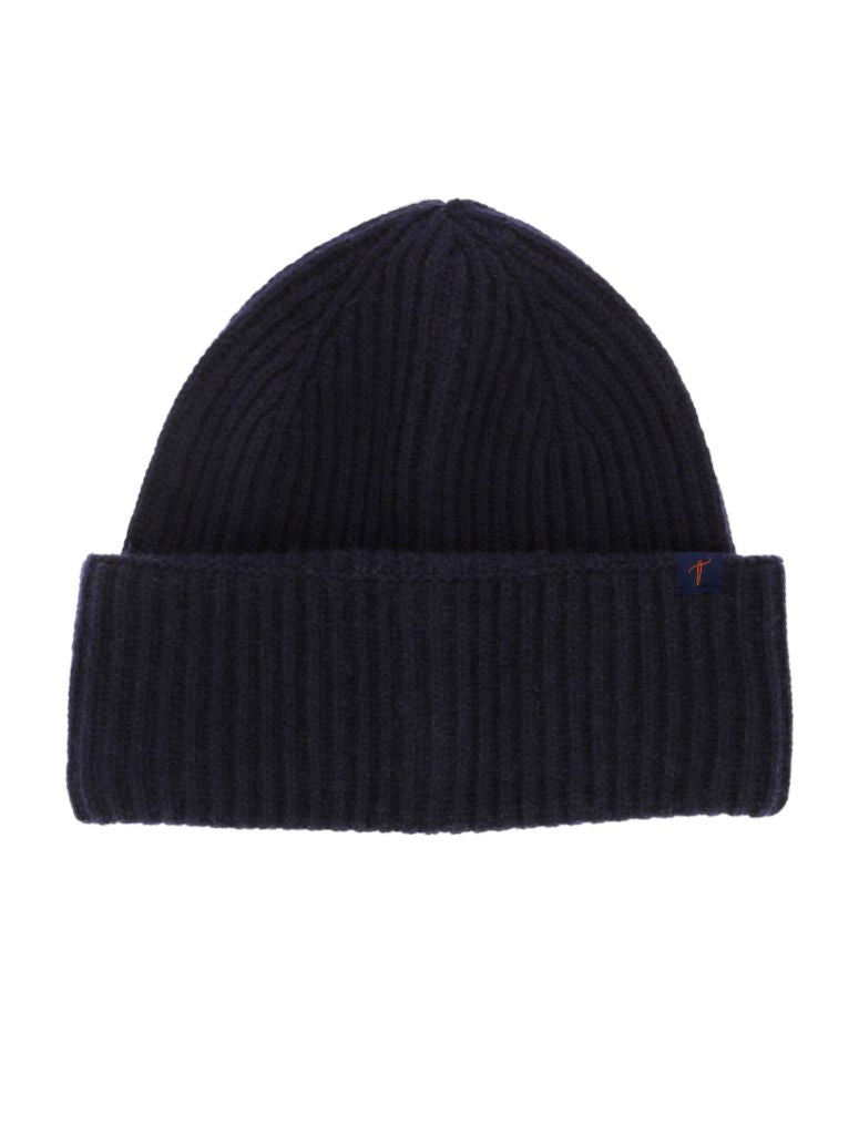Blue Ribbed Beanie Wool And Cashmere Woca