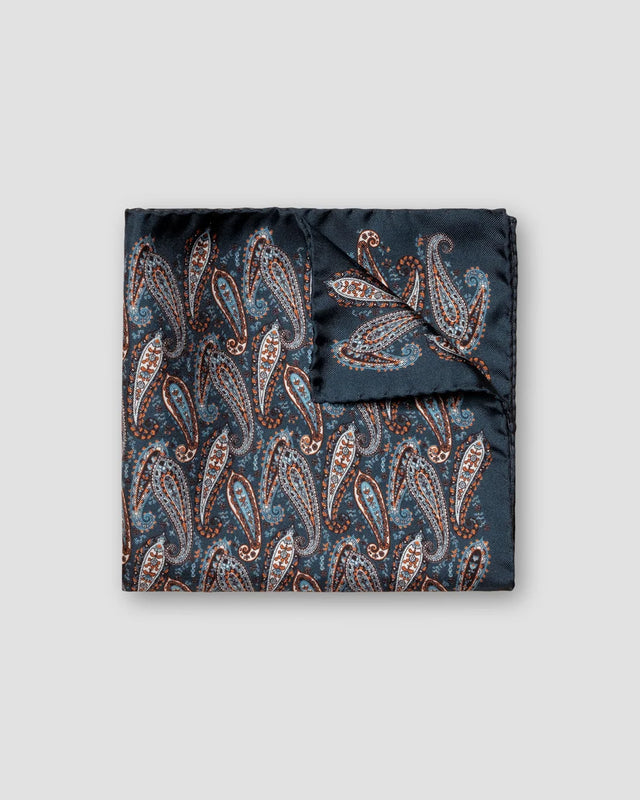 Navy Paisley Silk Pocket Square