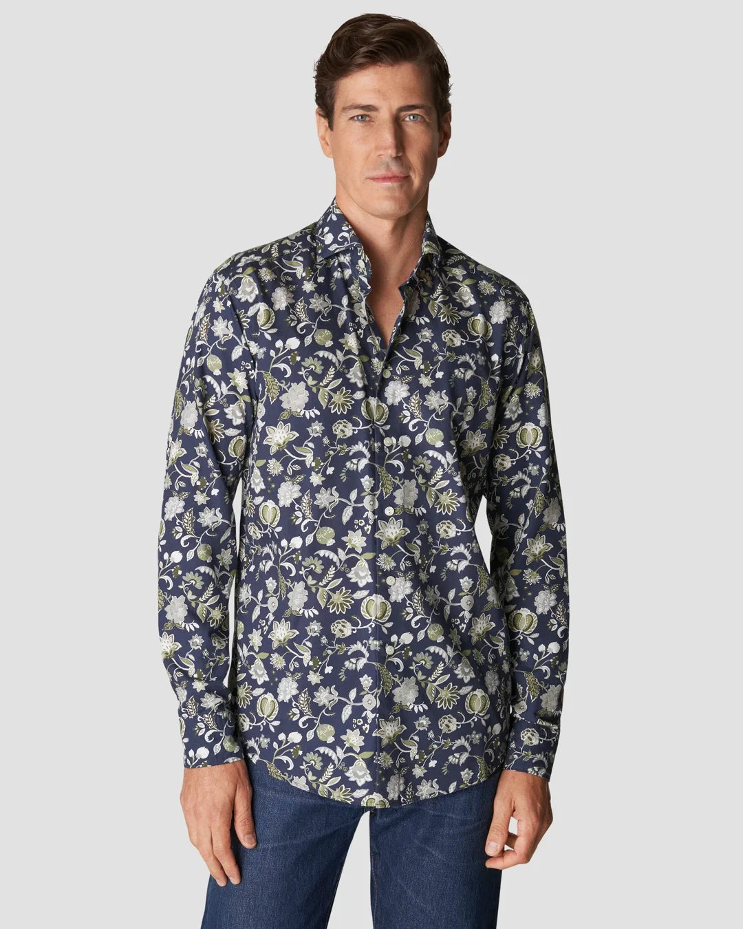 Floral Print Cotton Tencel Shirt Eton