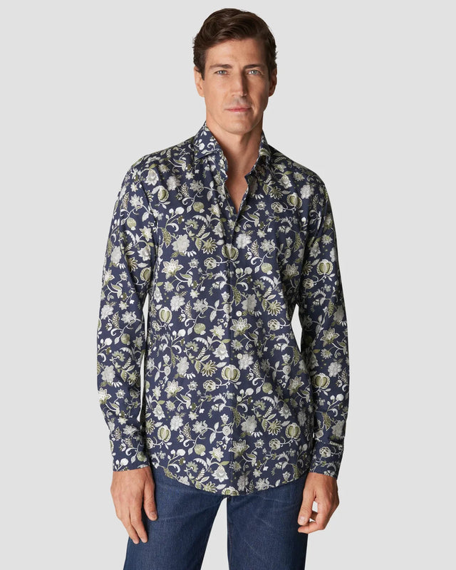 Navyblaues Baumwoll-Tencel™-Hemd mit Paisley-Print - Eton