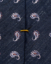 Navy Paisley Silk Linen Tie