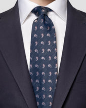 Navy Paisley Silk Linen Tie