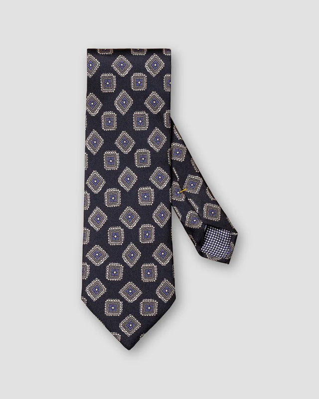 Seidentwill-Krawatte mit geometrischem Muster Navy