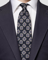 Navy Geometric Silk Twill Tie