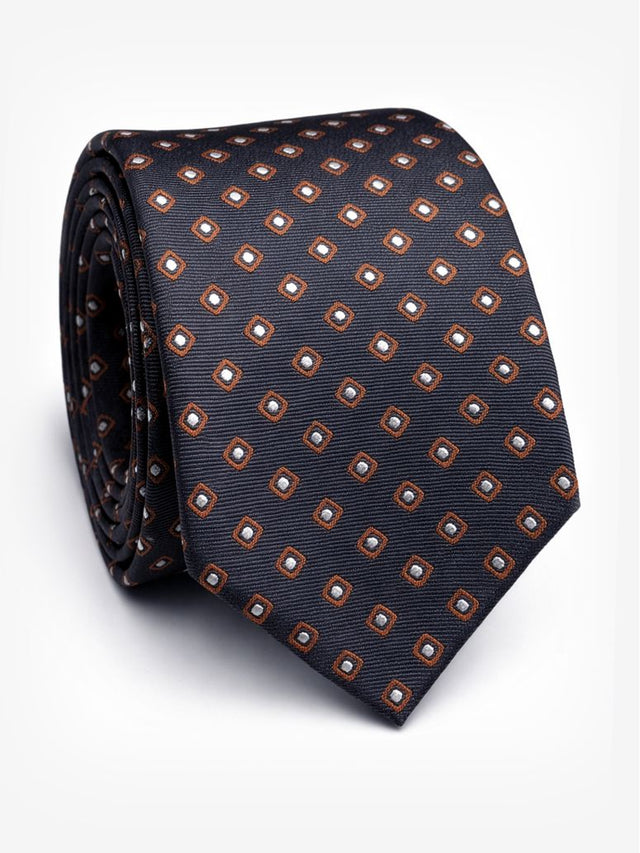 Navy Blue Silk Tie with Square Motifs