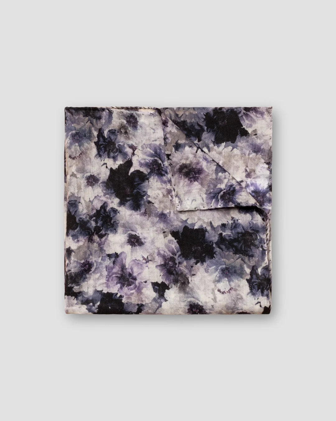 Navy Floral Wool Twill Pocket Square