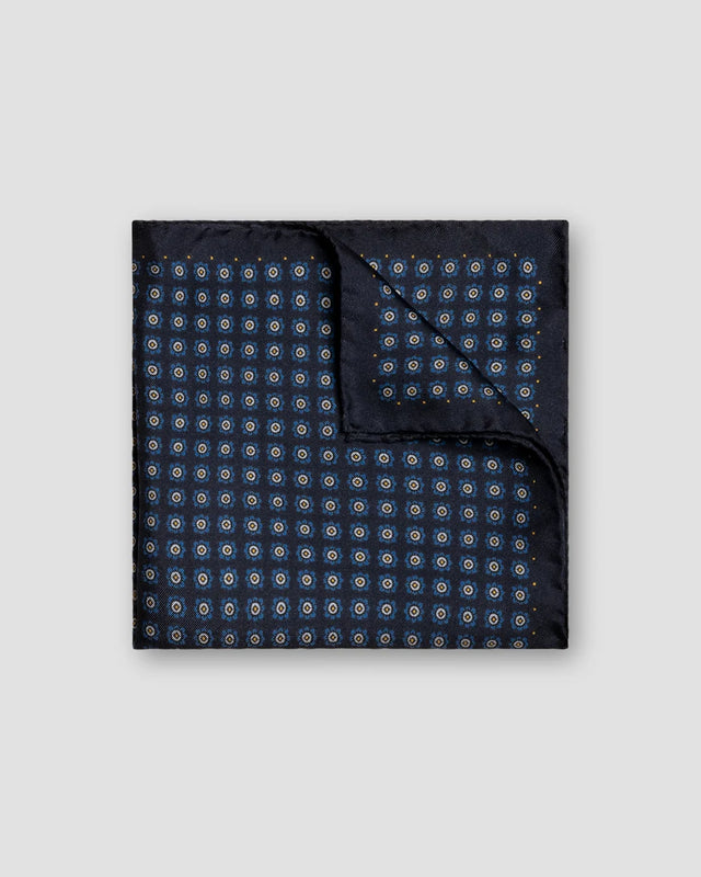 Navy Geometric Silk Pocket Square
