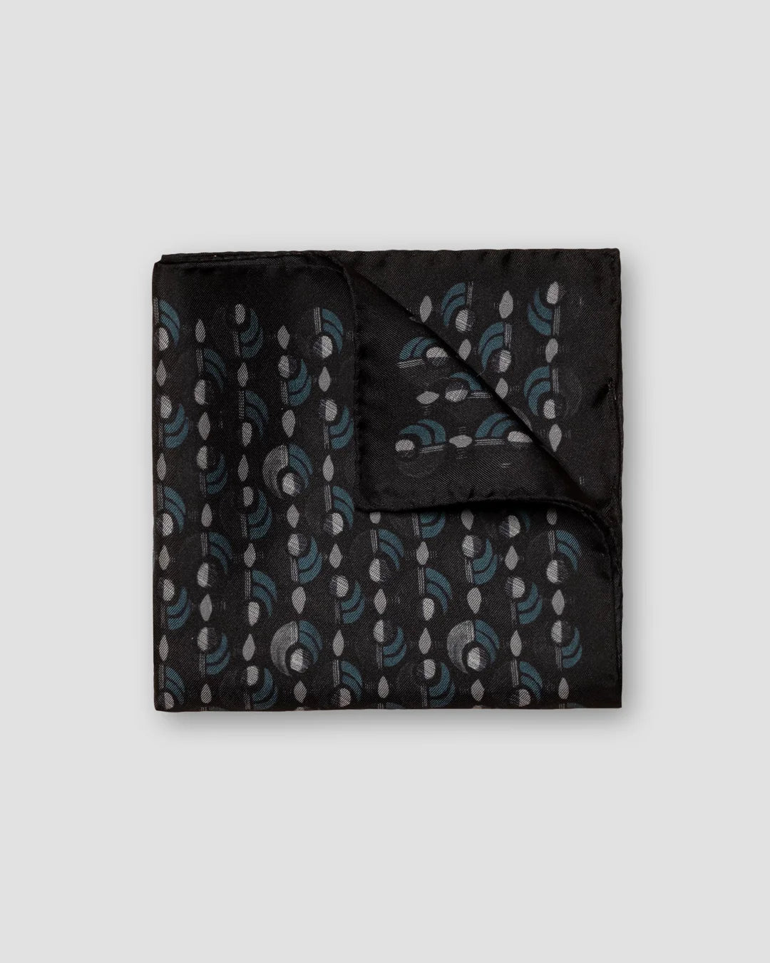 Navy Geometric Silk Twill Pocket Square