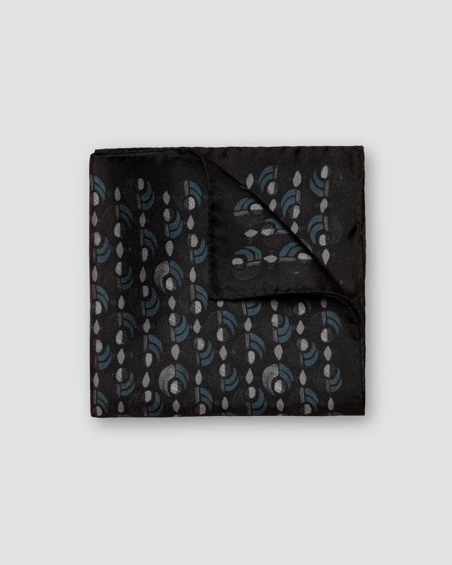 Navy Geometric Silk Twill Pocket Square
