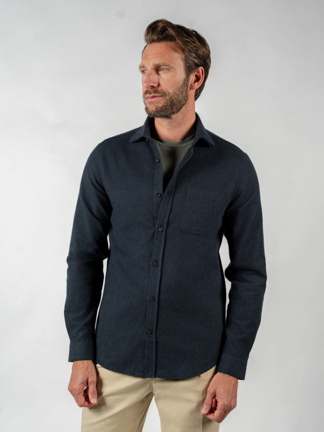 Navy blue thick flannel shirt with Italian collar