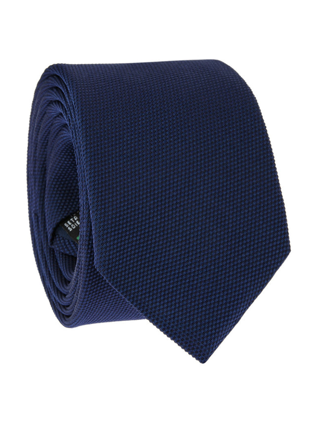 Navy blue tie in basket weave silk