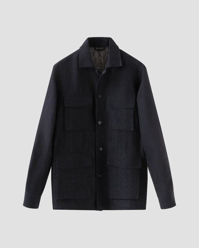 Navy Heavy Linen Drawstring Overshirt - Eton