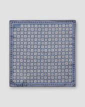 Navy Medallion Print Tussah Silk Pocket Square