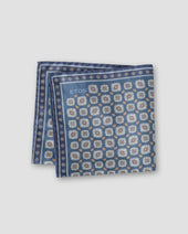 Navy Medallion Print Tussah Silk Pocket Square