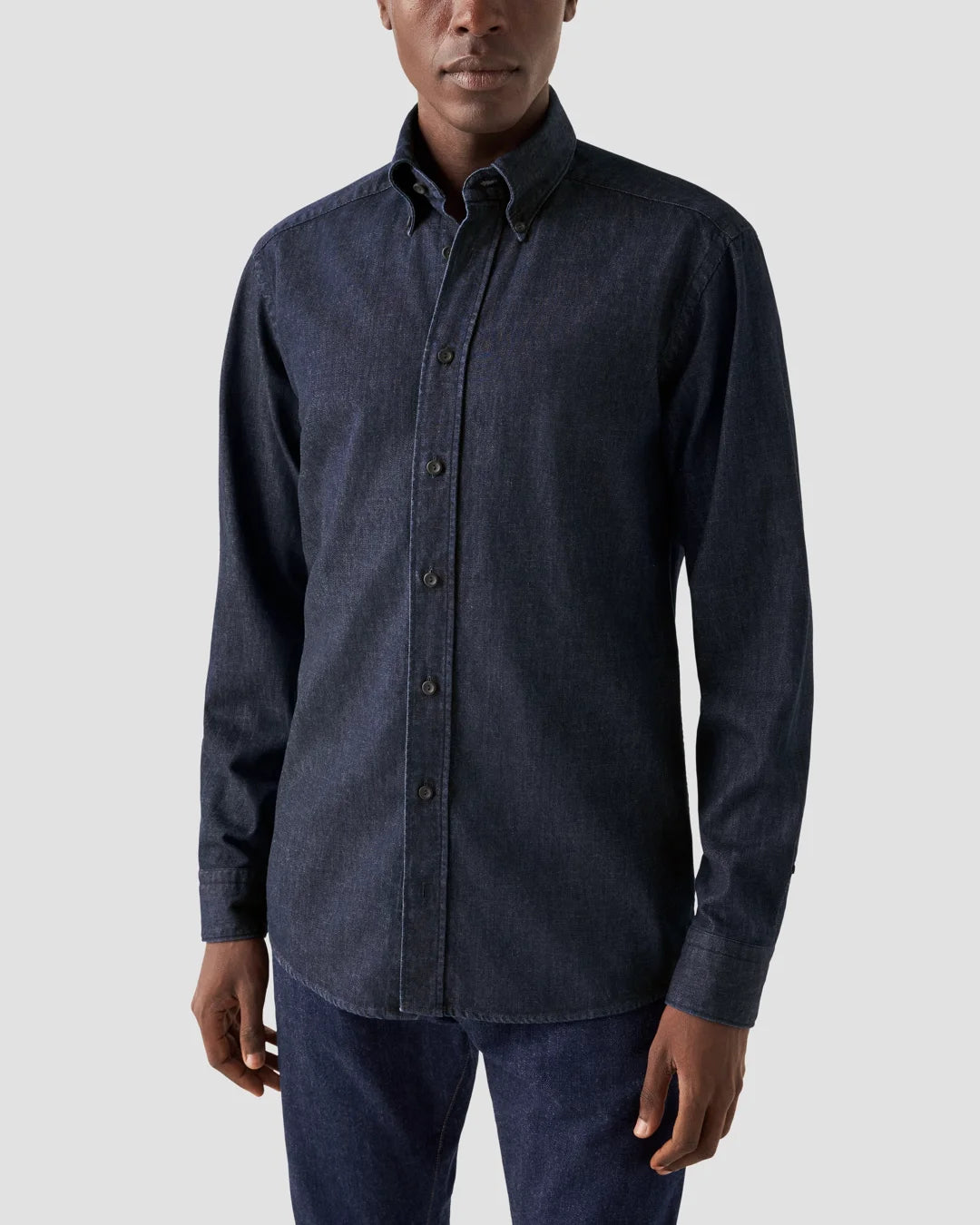 Dark Blue Denim Shirt Button Down Eton