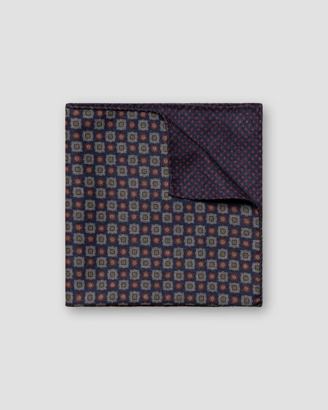 Navy Two-Side Medallion Wool Flannel Pocket Square