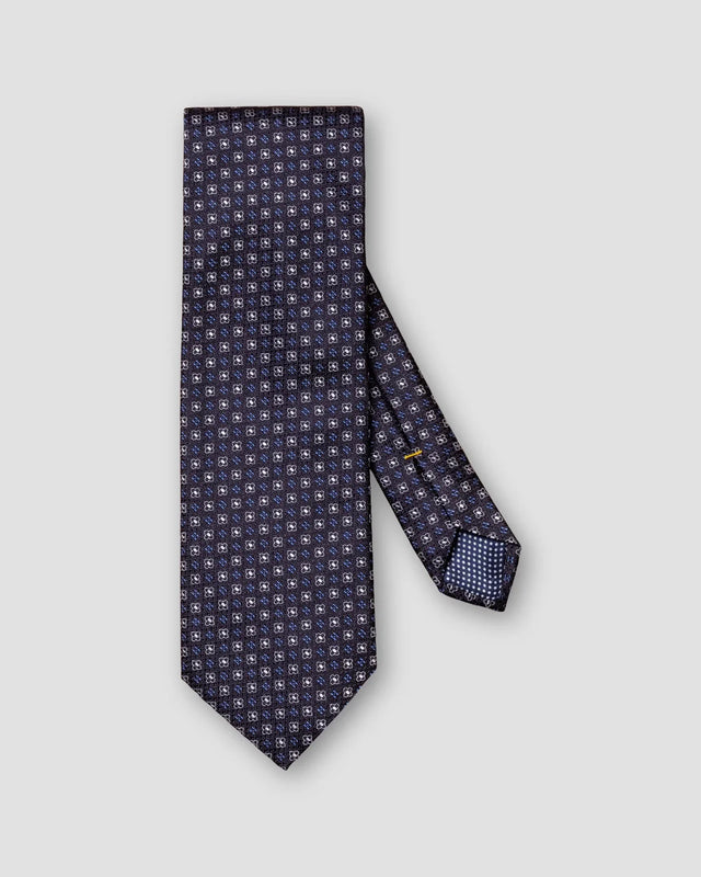 Navy Blue Silk Tie — Micro Floral Pattern