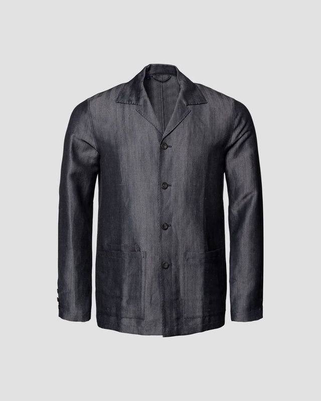 Navy Herringbone Linen Wool Cashmere Shirt Jacket - Eton