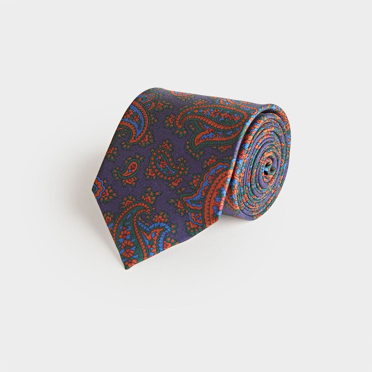 Burnt Orange Paisley Motif Printed Silk Tie