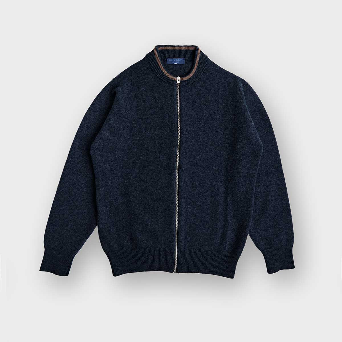 Cashmere Baseball Cardigan With Brown Trim