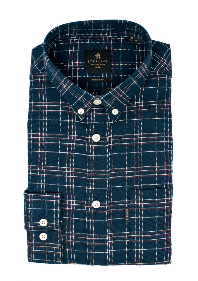 (Norfolk) Navy Check Brushed cotton check shirt
