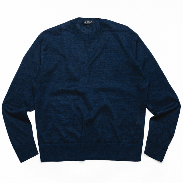 Navy Marled Cotton-Linen Crewneck