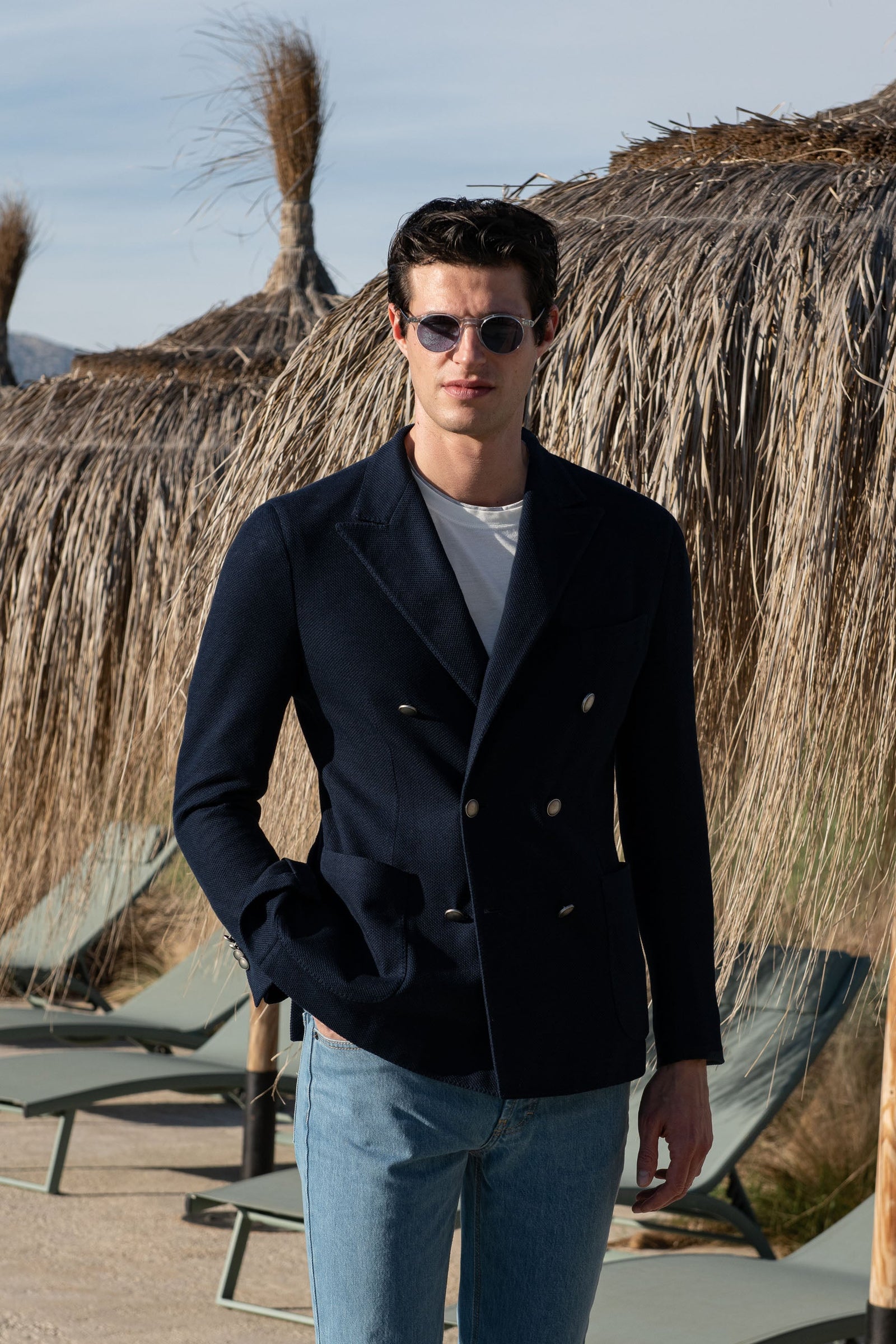 Double Breasted Jersey Jacket Made In Italy