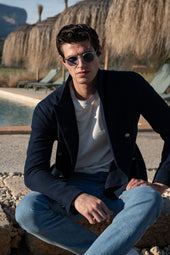 Double Breasted Jersey Jacket Made In Italy