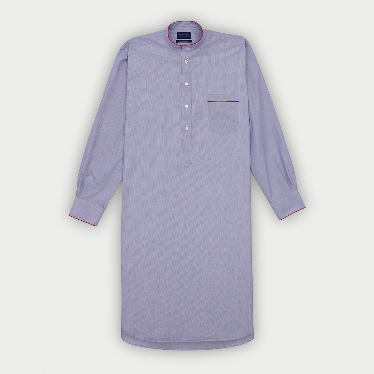 Fine Stripe Sea Island Quality Cotton Nightshirt With Red Piping