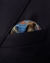 Navy Floral Silk Pocket Square