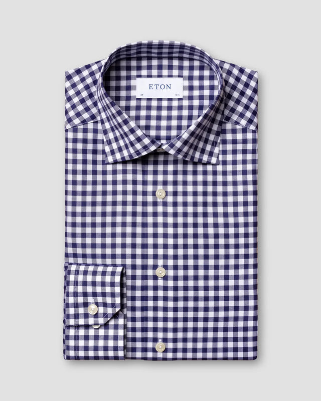 Dark Blue Gingham Shirt - Eton