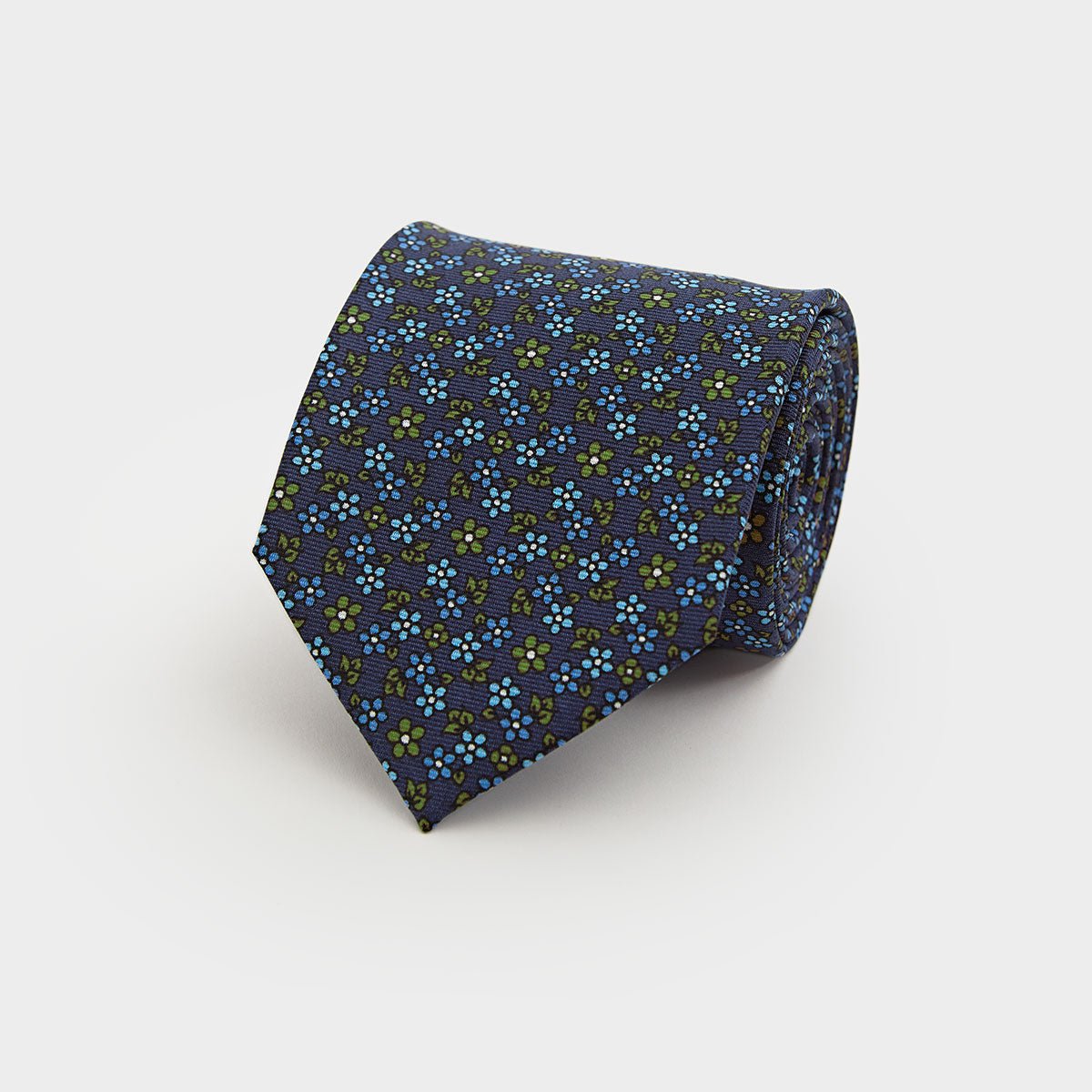 Green Blue Floral Printed Silk Tie