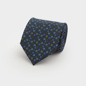 Navy, Green & Blue Floral Printed Silk Tie